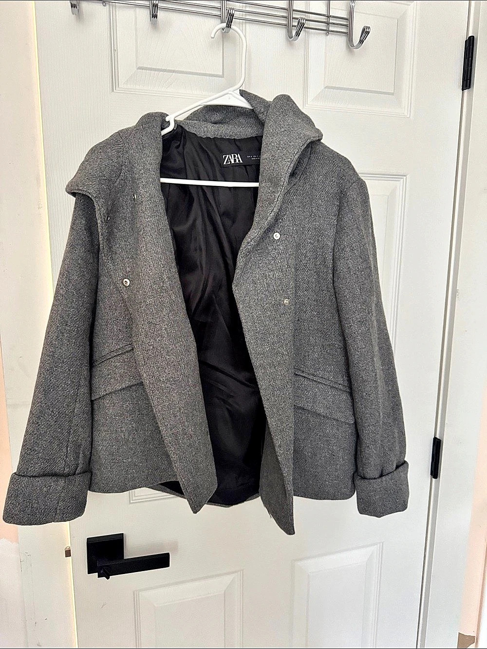 Zara Gray Hooded Jacket Size Medium